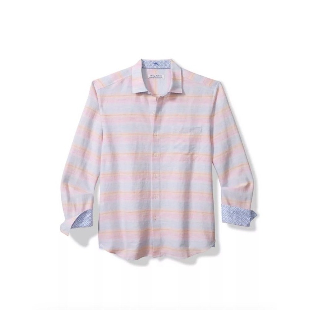 Tommy Bahama Barbados Breeze Stretch Button Down Shirt Men's Large Linen Blend